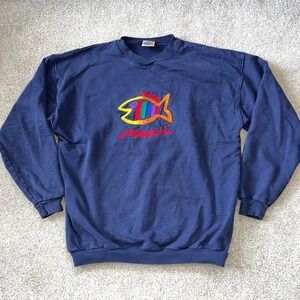 Vintage 90s Maui Hawaii Embroidered‎ Fish Pullover Cotton Sweatshirt Large